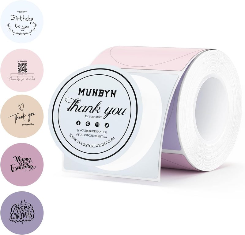 MUNBYN 2 Inch Round Thermal Labels, Color Thermal Sticker Labels for Canning, Baking, 150 Sheets/1 Roll - Image 1